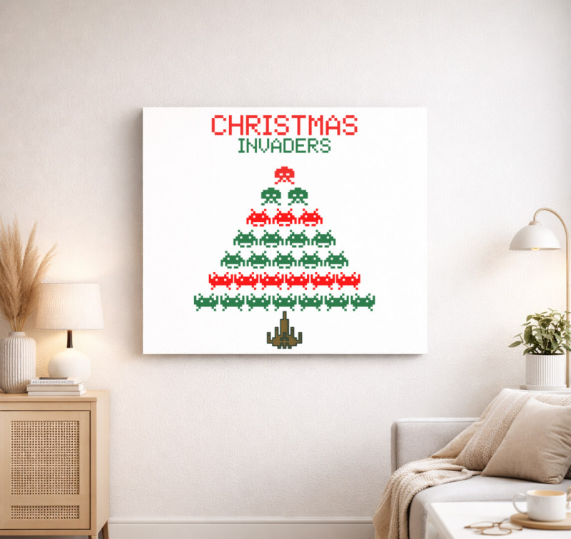 Christmas Invaders - Karácsonyi vászonkép — Fehér