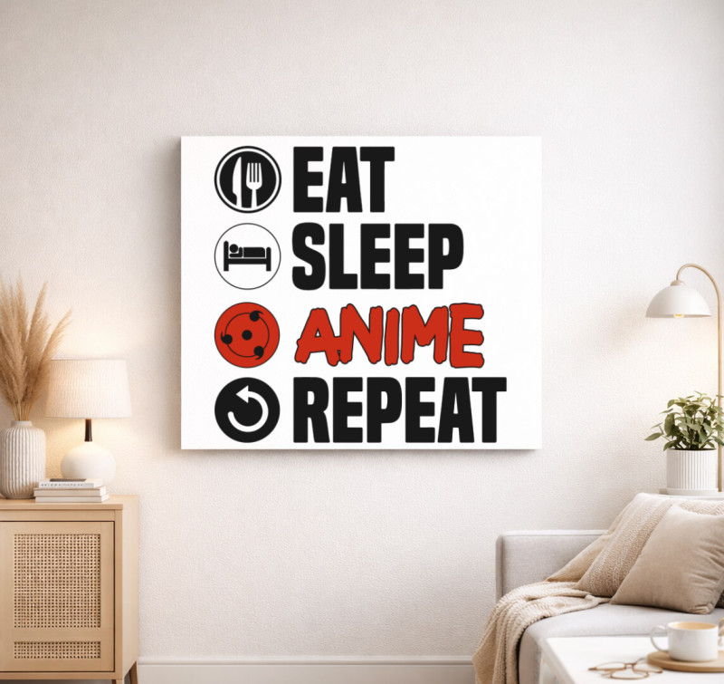 Eat sleep anime repeat vászonkép — Fehér