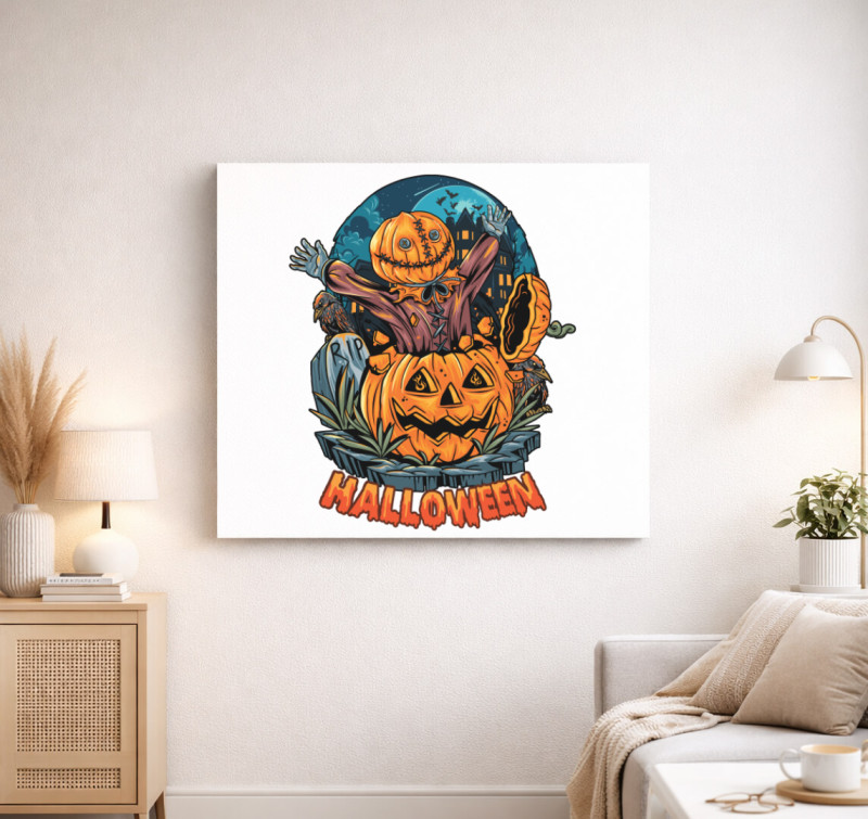 Tökfej halloweeni vászonkép — Fehér