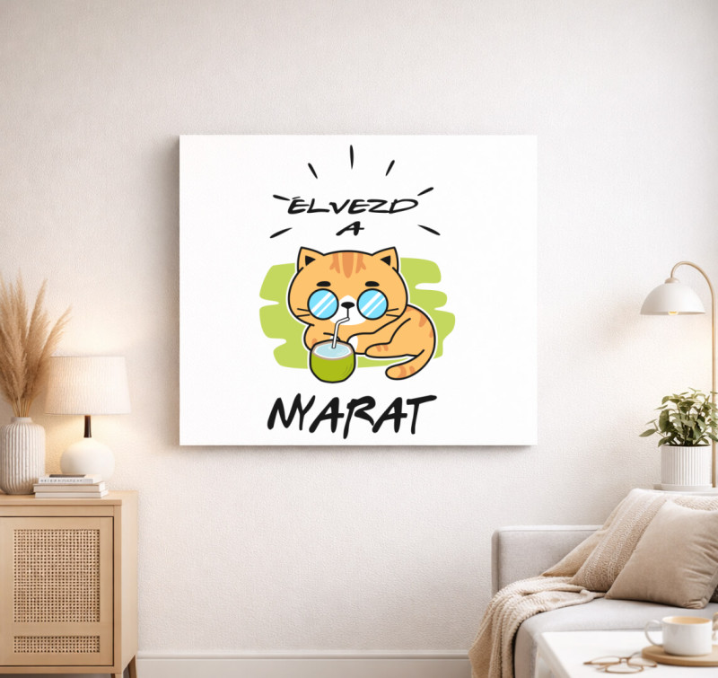 Nyaraló cicás vászonkép — Fehér