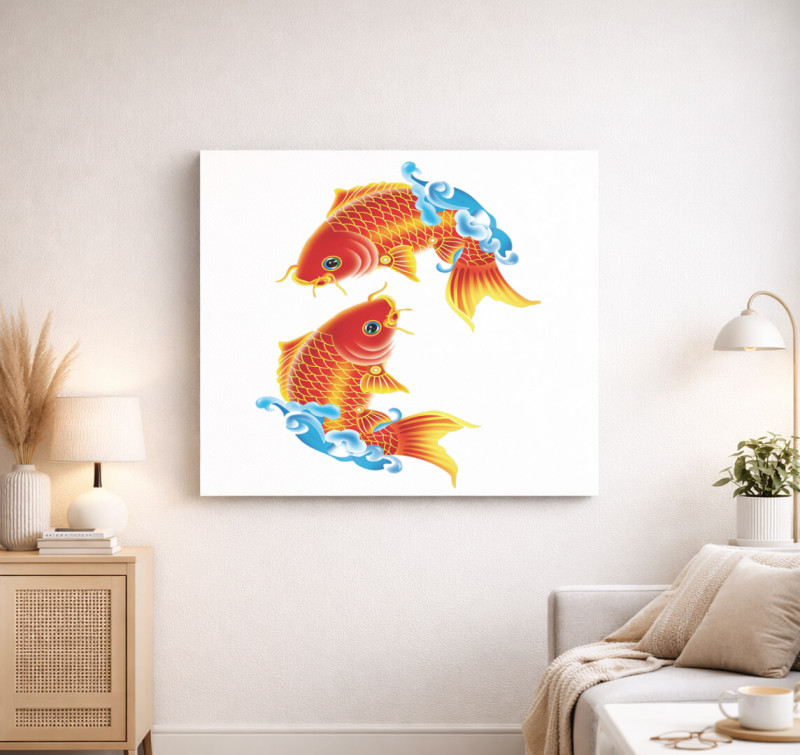 Koi halas vászonkép — Fehér