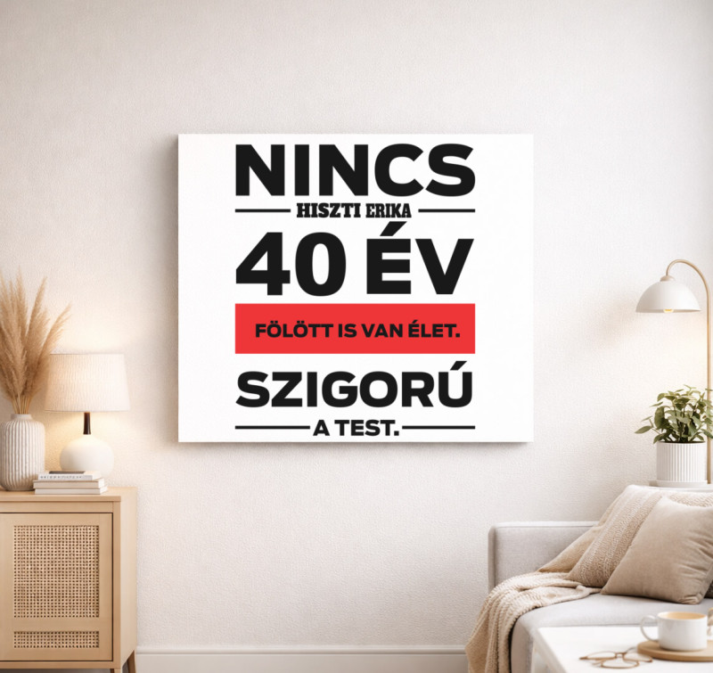 Nincs hiszti! születésnapi vászonkép (választható névvel és évvel) — Fehér