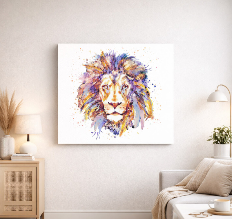 Lion - Oroszlán vászonkép — Fehér