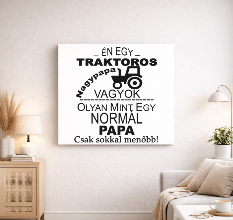 Traktoros papa vászonkép — Fehér