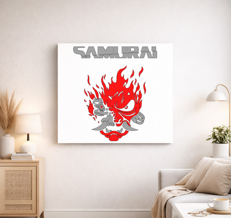 Cyberpunk Samurai vászonkép — Fehér