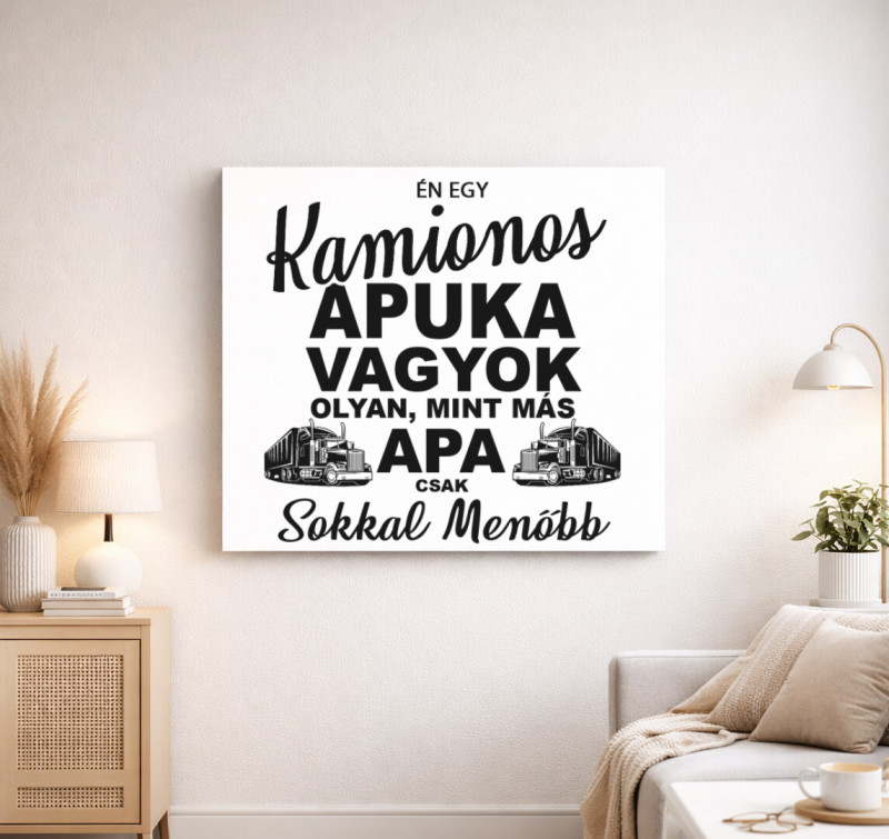 Menő kamionos apuka vászonkép — Fehér