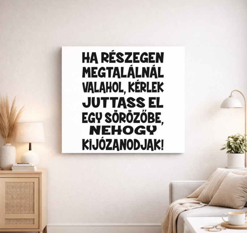 Ha részegen megtalálnál... vicces vászonkép — Fehér