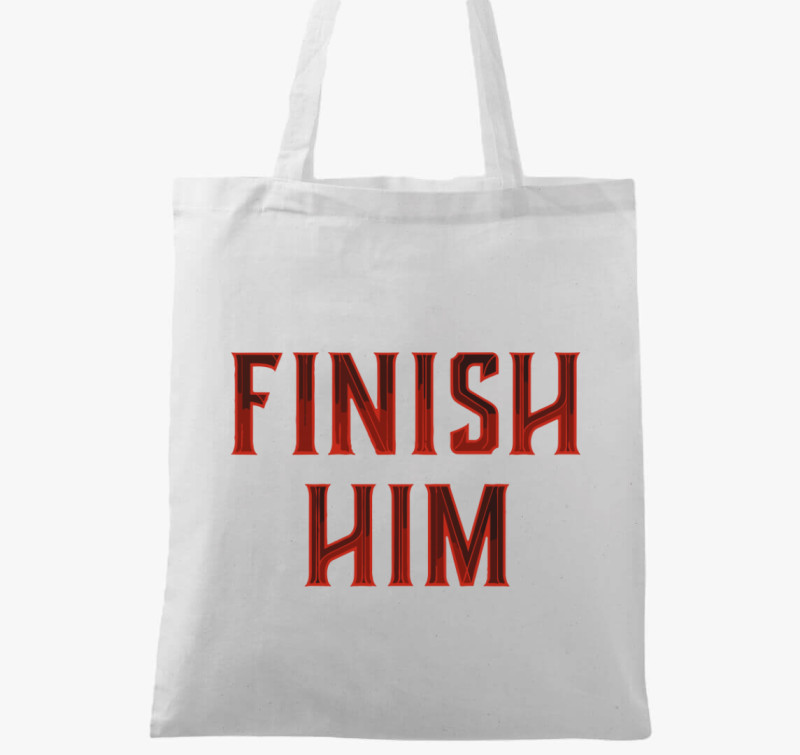 Mortal Kombat Finish Him feliratú vászontáska — Fehér