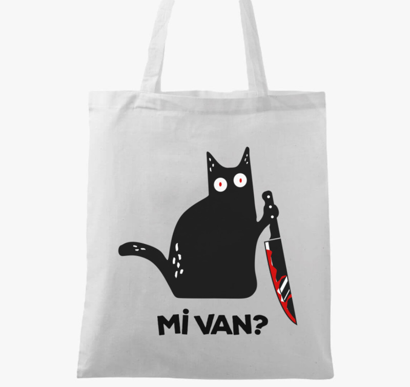 Macska Mi van? vicces vászontáska — Fehér