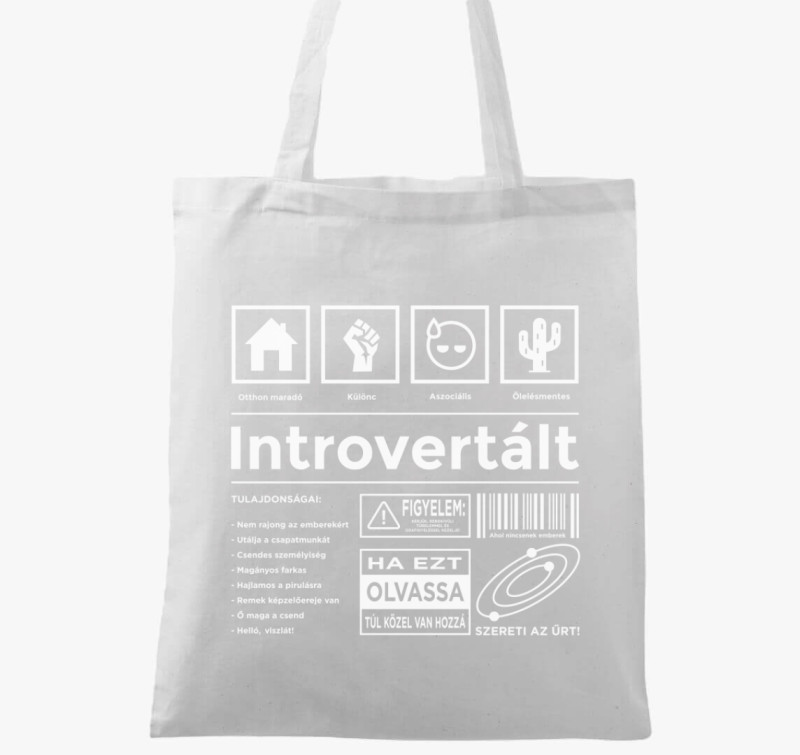 Introvertált vicces vászontáska — Fehér
