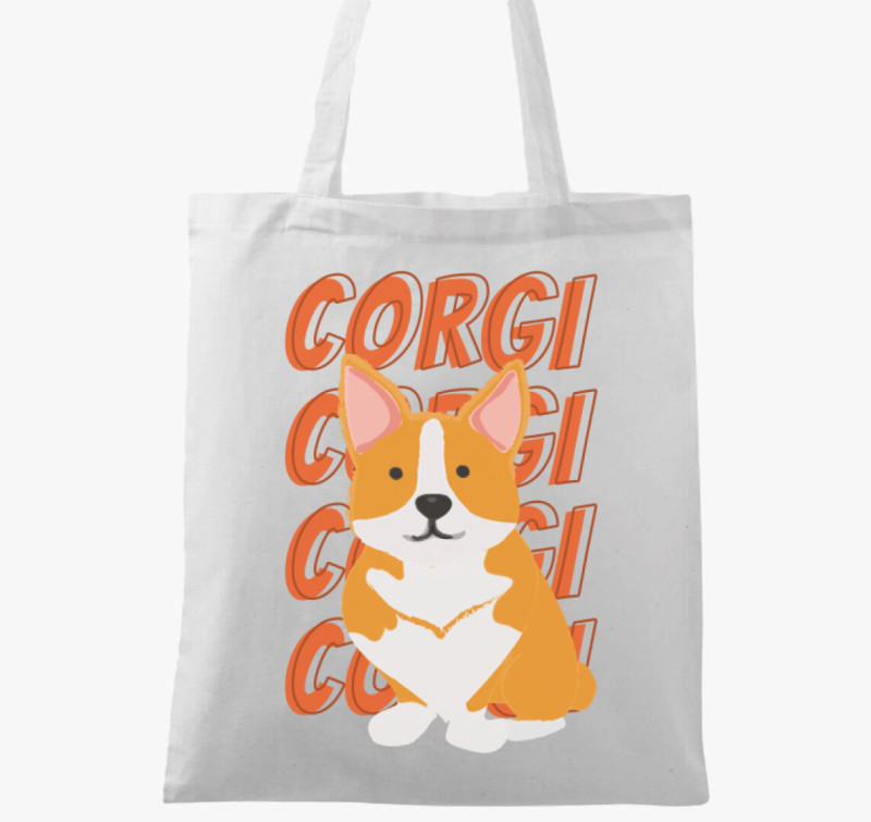 Corgi mintás vászontáska — Fehér