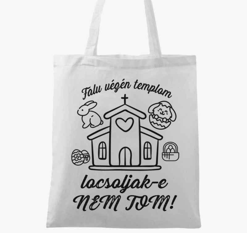 Falu végén templom... locsolkodós vászontáska — Fehér
