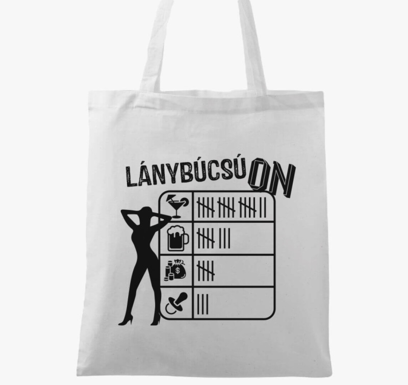 Lánybúcsú ON táblás vászontáska — Fehér