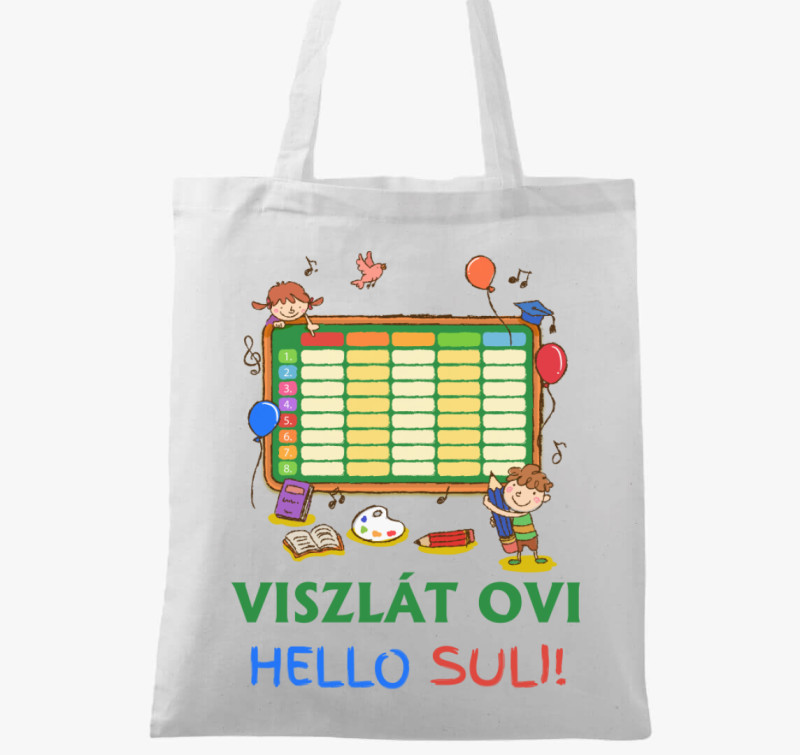 Viszlát ovi, hello suli vászontáska — Fehér
