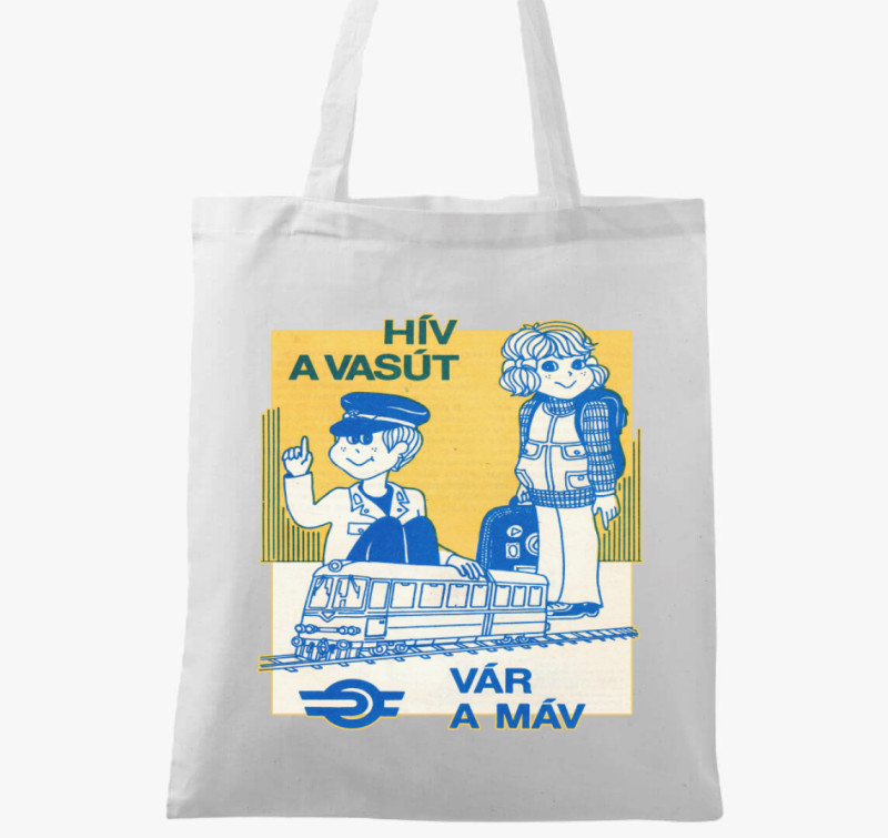 Hív a vasút, vár a MÁV Retro Poszter vászontáska — Fehér
