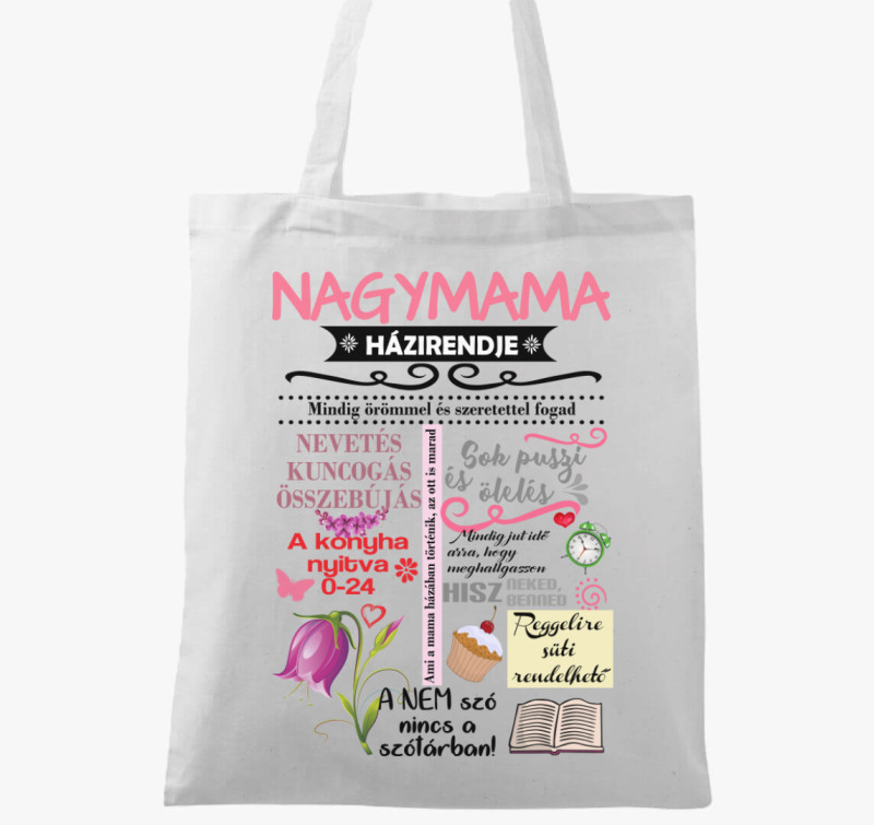 Nagymama házirendje vászontáska — Fehér