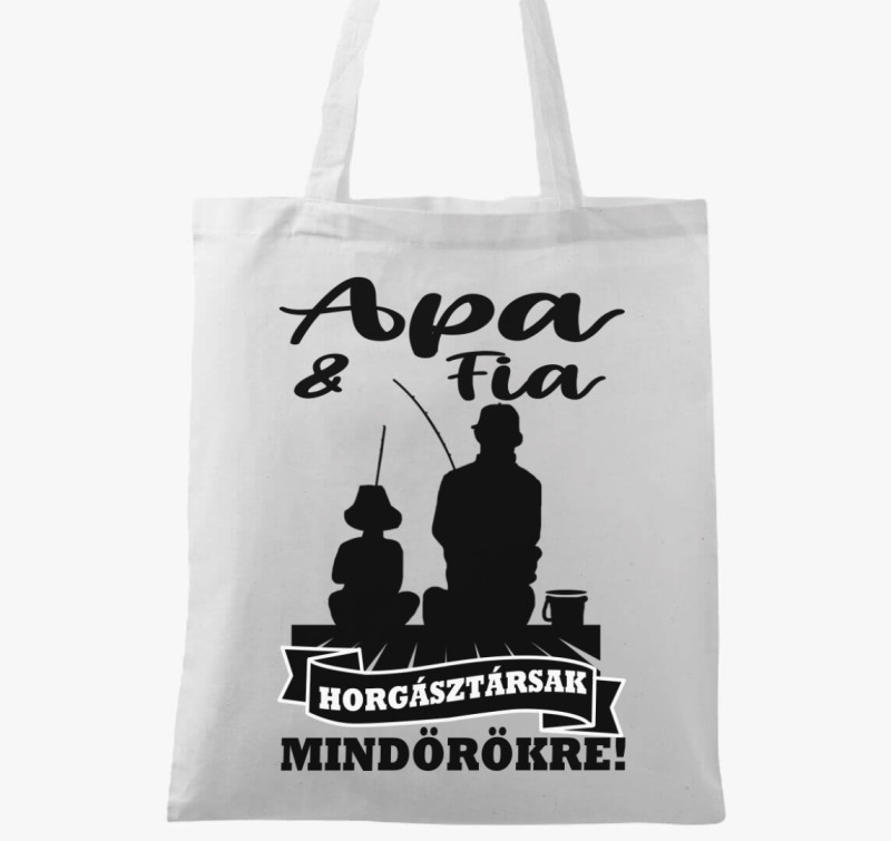 Apa és fia  horgásztársak vászontáska — Fehér