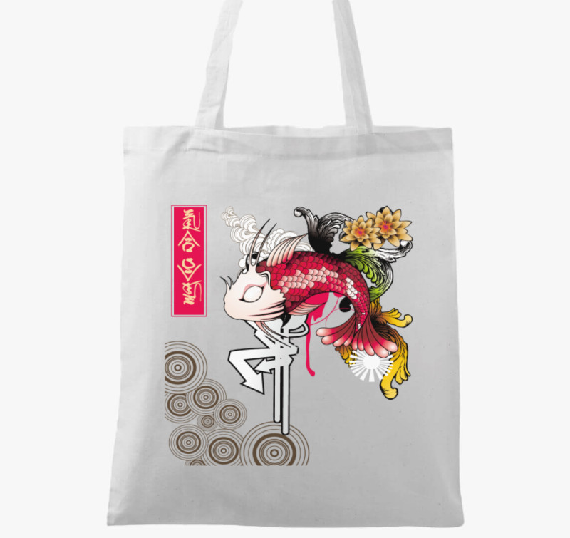 Japán koi pontyos vászontáska — Fehér