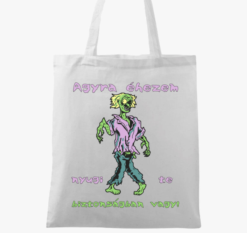 Agyra éhes zombi halloweeni vászontáska — Fehér