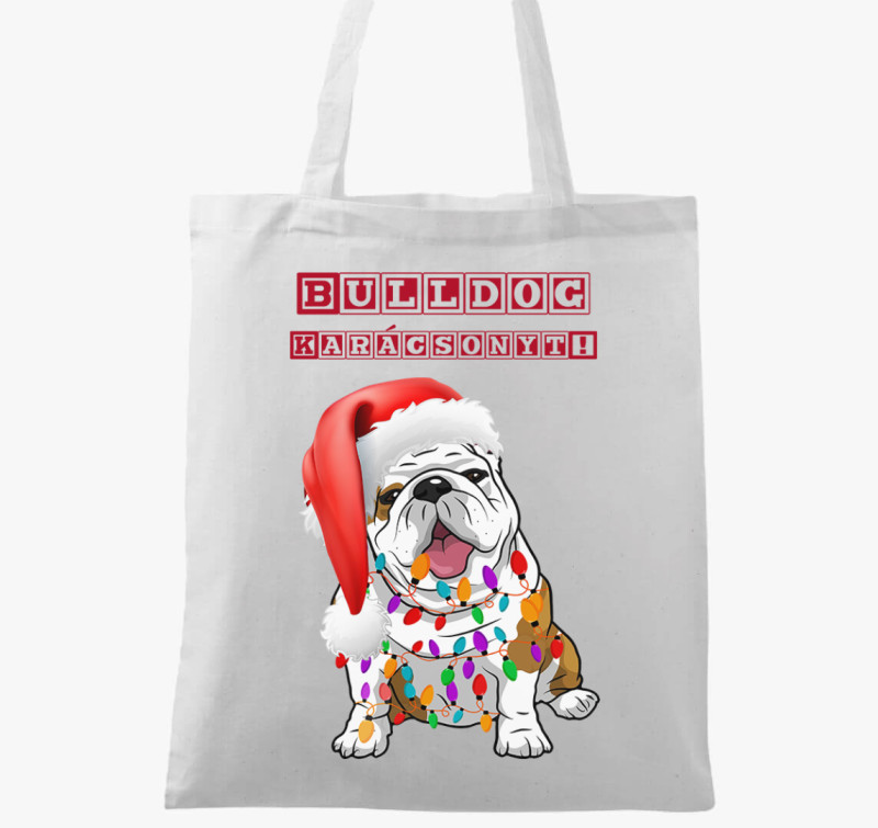 Bulldog Karácsonyt vászontáska — Fehér