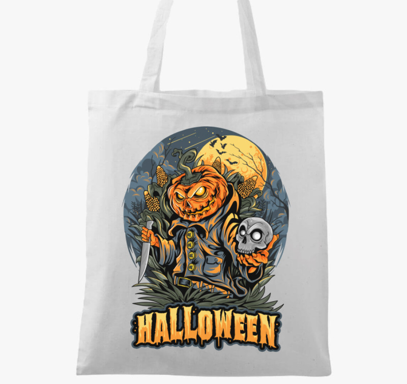 Halloween-i tökfej késsel vászontáska — Fehér