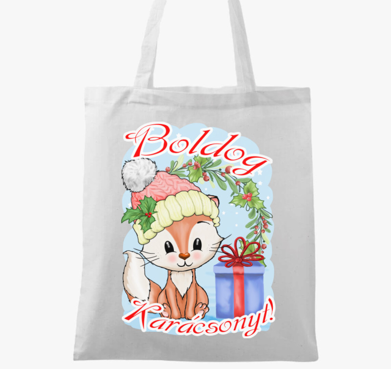 Boldog karácsonyt róka vászontáska — Fehér