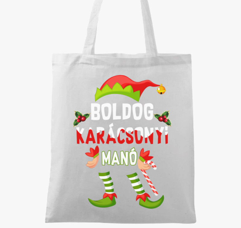 Boldog karácsonyi manó vászontáska — Fehér