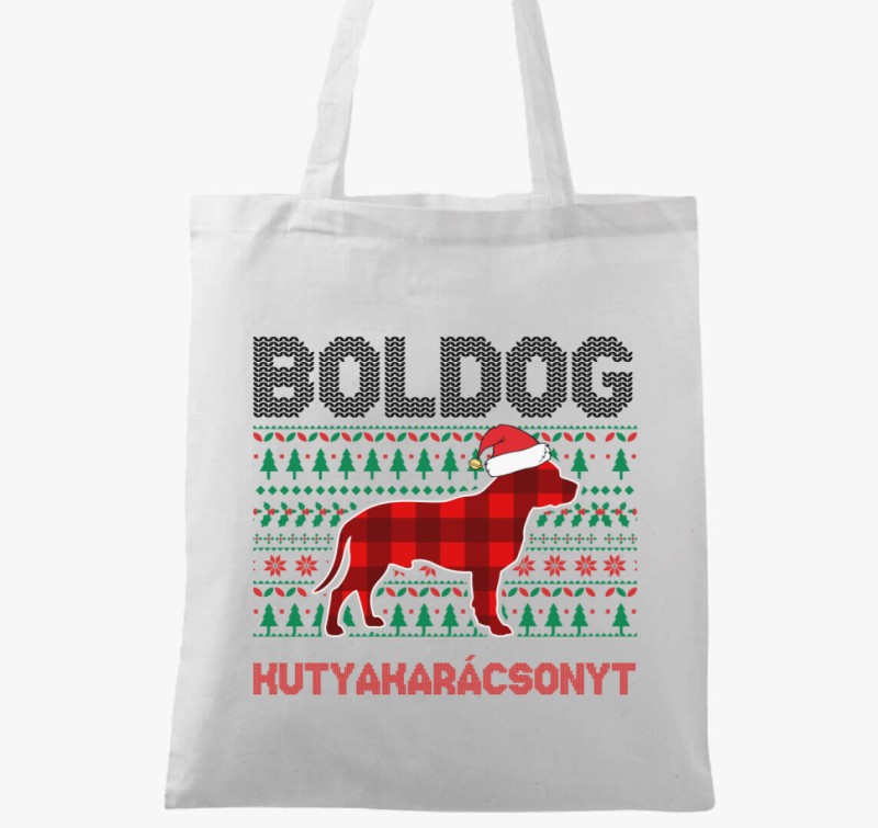 Boldog kutyakarácsonyt vászontáska — Fehér
