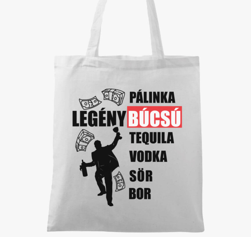 Legénybúcsú italokkal vászontáska — Fehér
