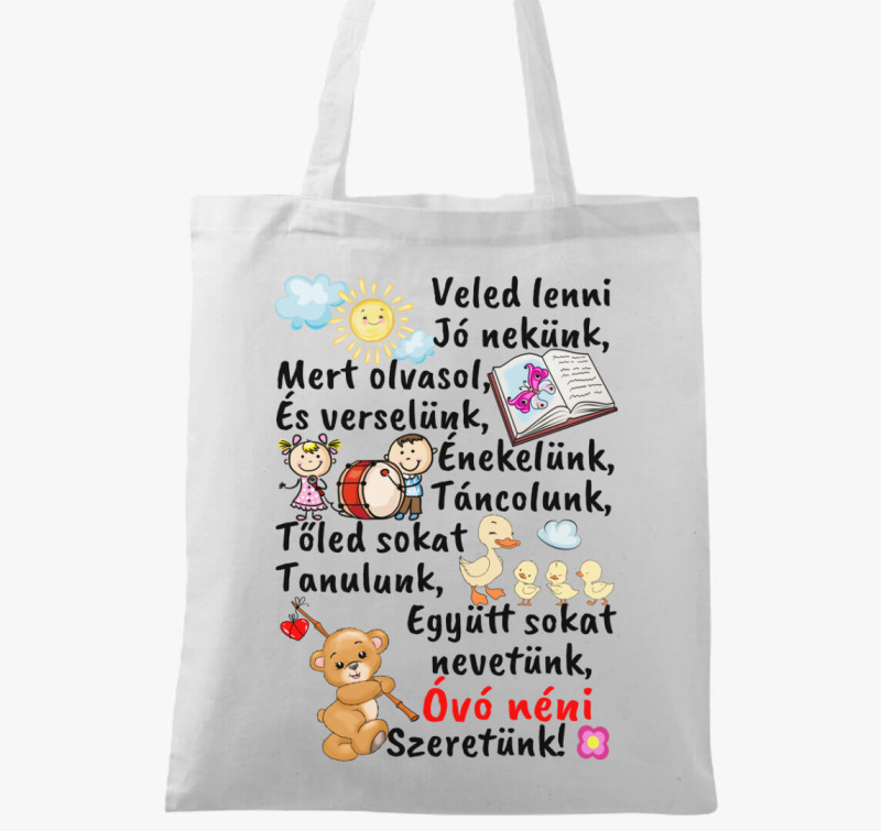 Óvó néninek Óvó néni szeretünk vászontáska — Fehér