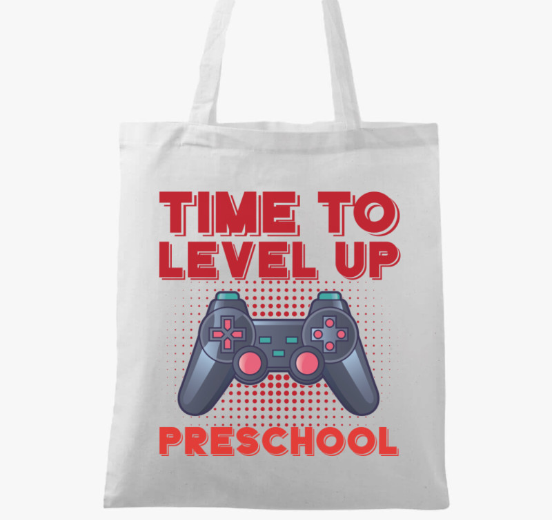 Preschool piros feliratos vászontáska — Fehér
