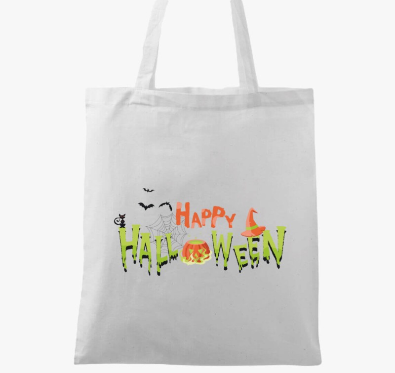 Happy Halloween felirat vászontáska — Fehér