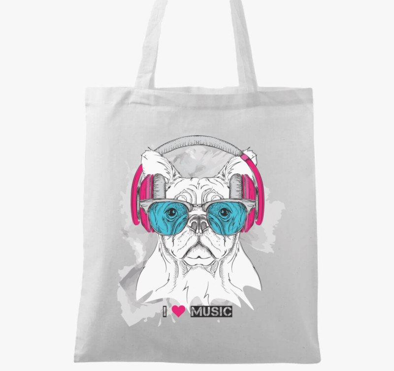 Frenchie music vászontáska — Fehér