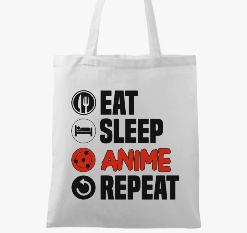 Eat sleep anime repeat vászontáska — Fehér
