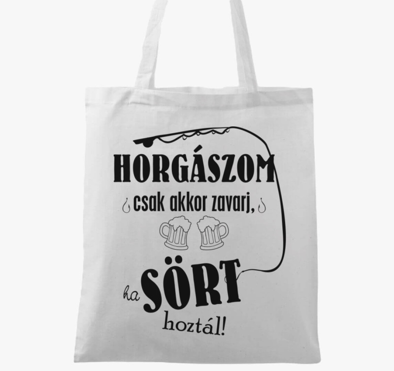 Horgászos Sörös vászontáska — Fehér