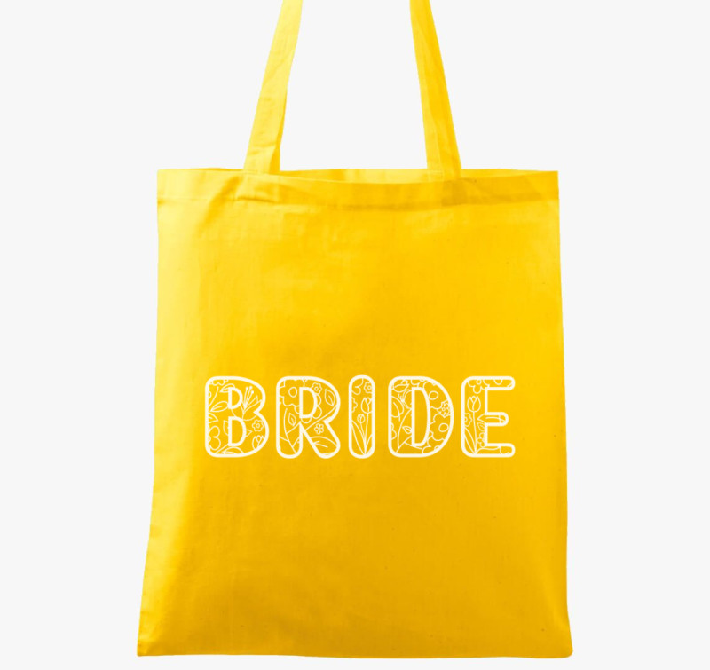 Bride fehér virágos betűs vászontáska — Sárga